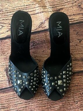 MIA Black Platform Heels Mules Grunge Size 8